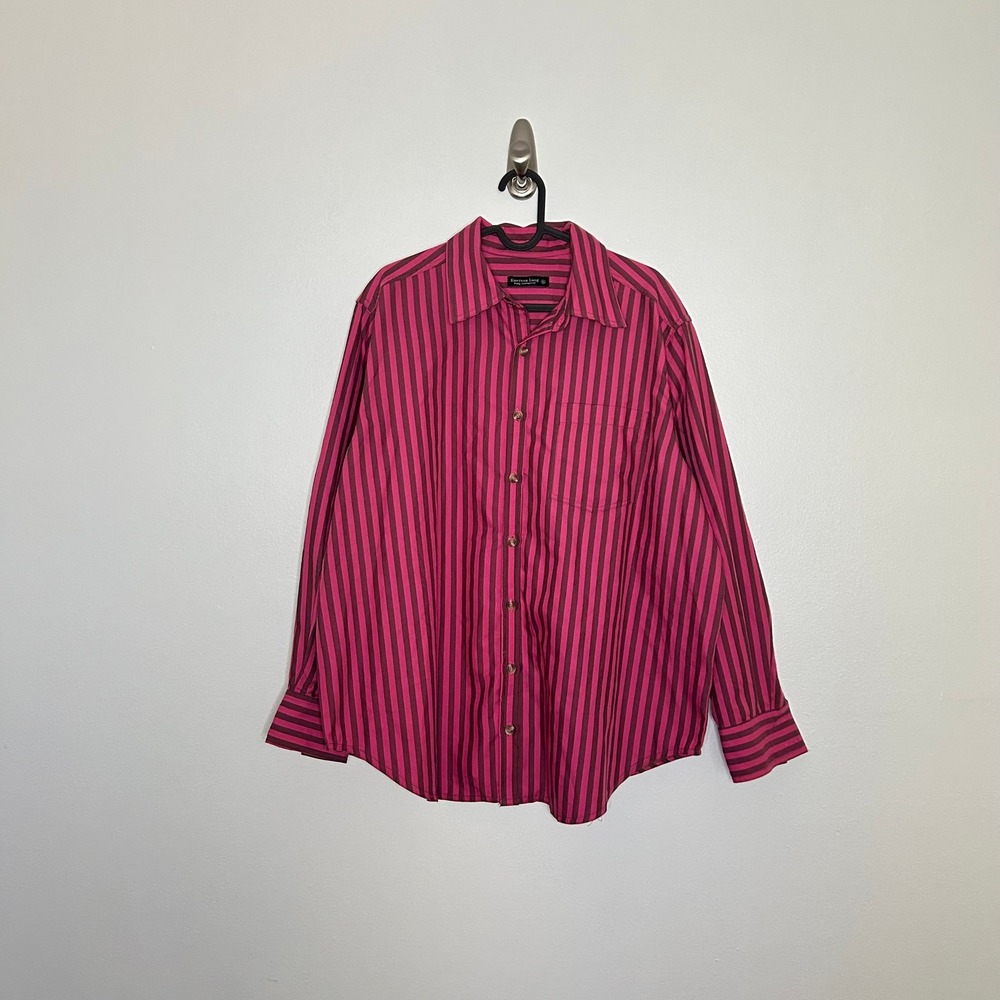 Emerson Lang Striped Long Sleeve Button Down Shirt Pink XL